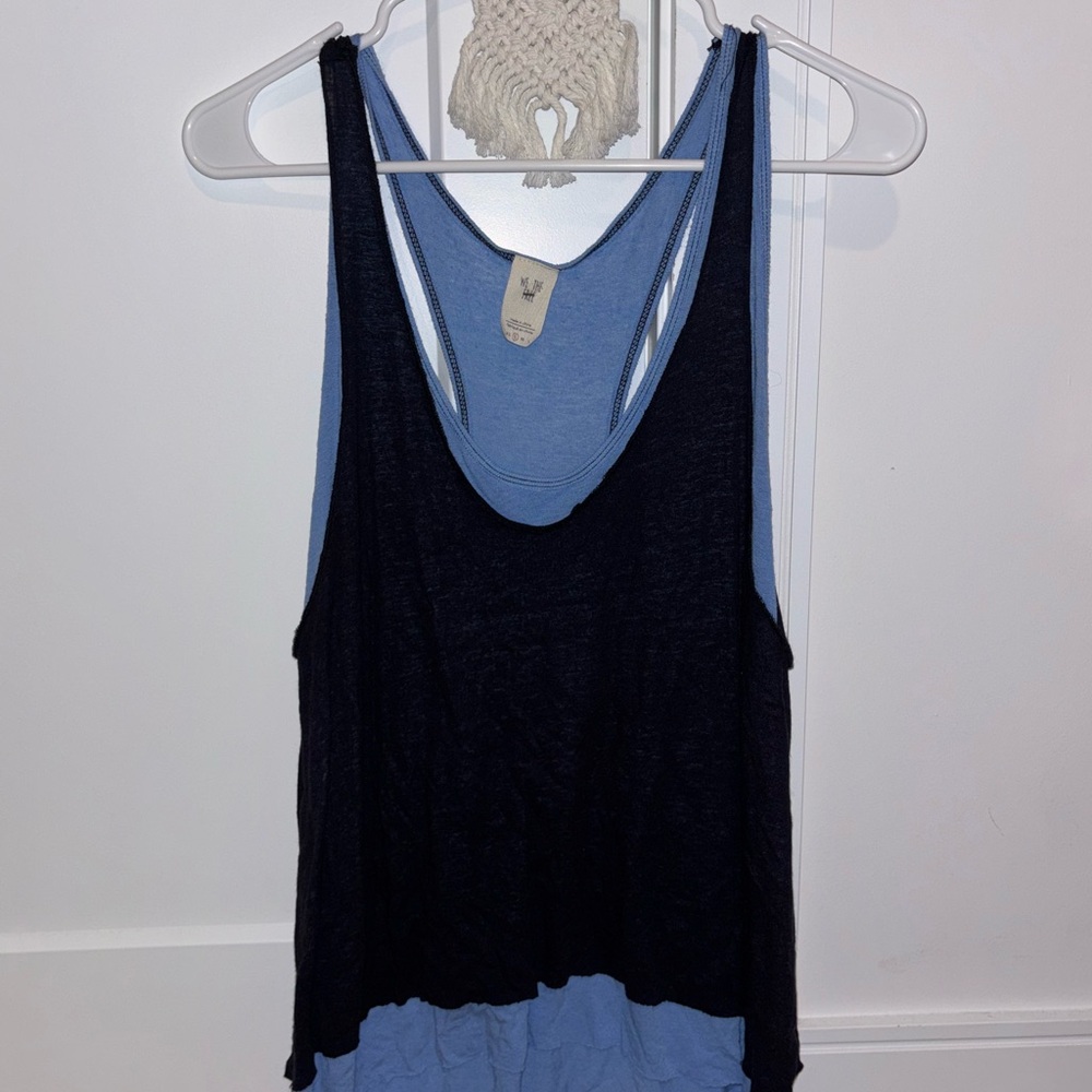 Free People Black and Blue Tank Top